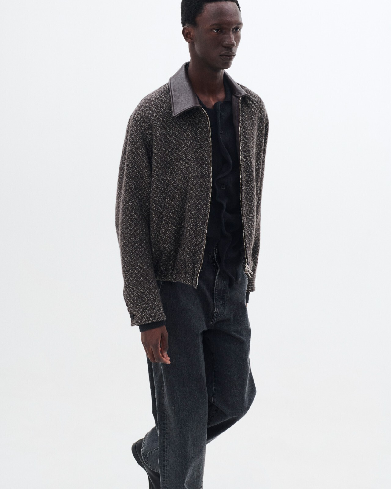 YOKE MENS Herringbone Tweed Zip Blouson IMAGE11