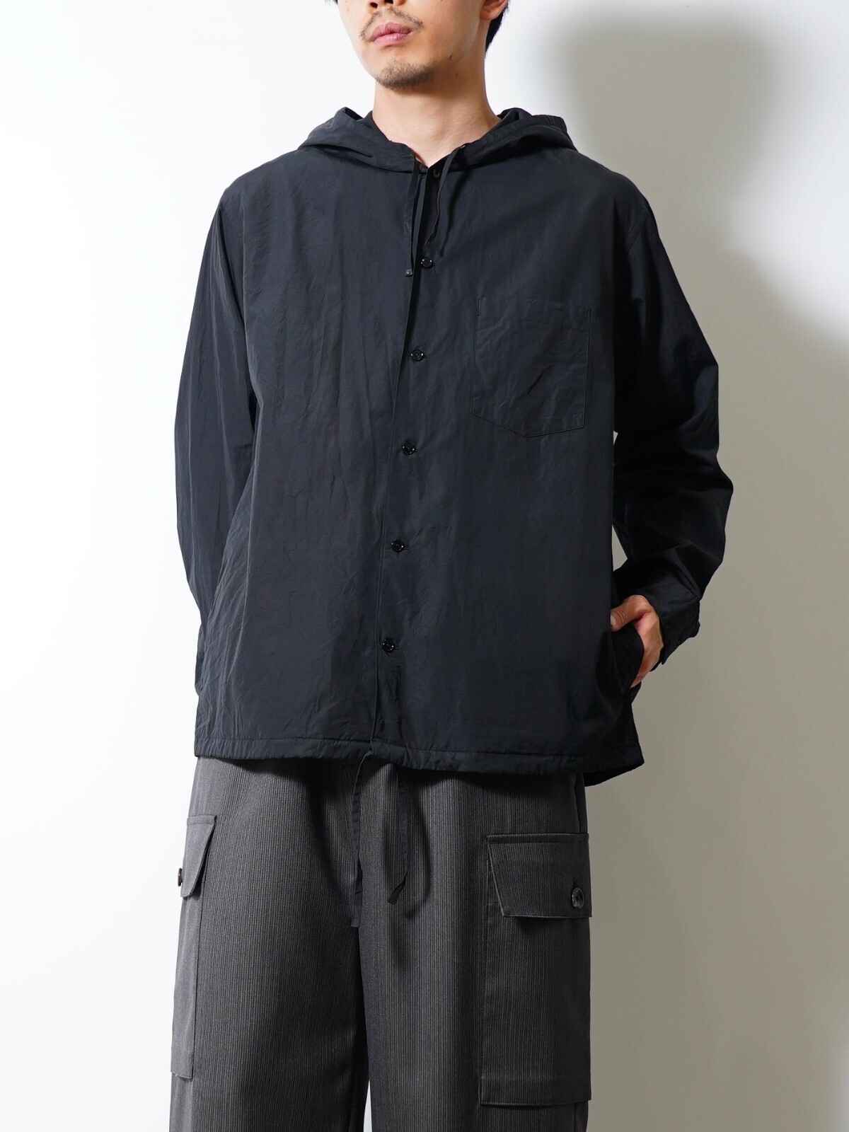NULABEL MENS GARMENT DYED HOODED SHIRT IMAGE4