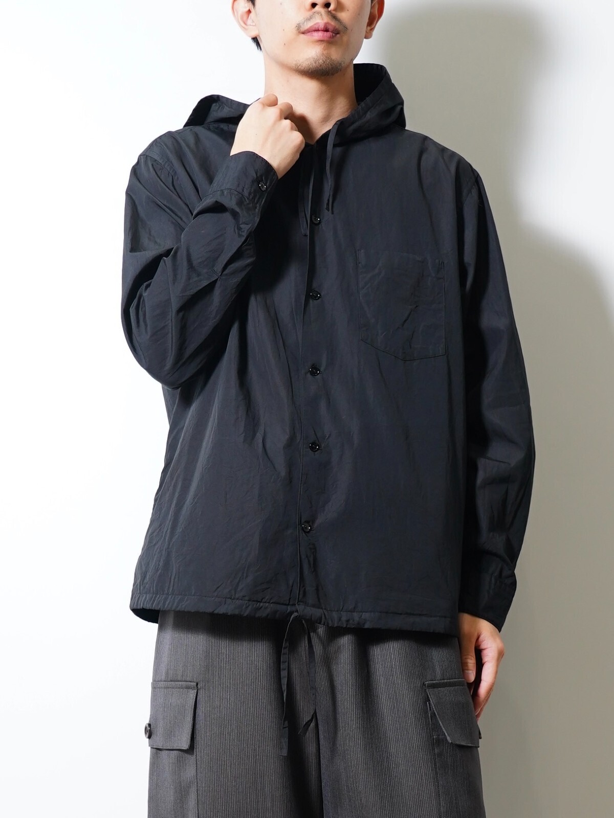 NULABEL MENS GARMENT DYED HOODED SHIRT IMAGE5