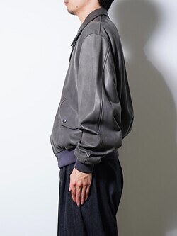 YOKE 남성 Lamb Leather Bomber Jacket 이미지12
