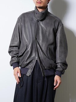 YOKE 남성 Lamb Leather Bomber Jacket 이미지16
