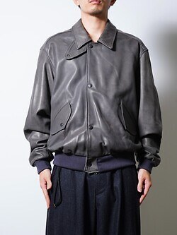 YOKE 남성 Lamb Leather Bomber Jacket 이미지11