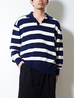 フジ(FUJI) 남성 CASHMERE BORDER SKIPPER KNIT navy 5