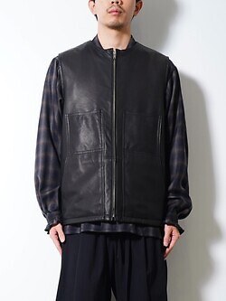 ビソウン(BISOWN) WOMENS & MENS EX.) Lamb Leather / Wool Silk Reversible Vest black 3
