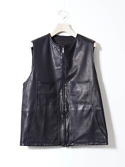 BISOWN WOMENS & MENS EX.) Lamb Leather / Wool Silk Reversible Vest IMAGE12
