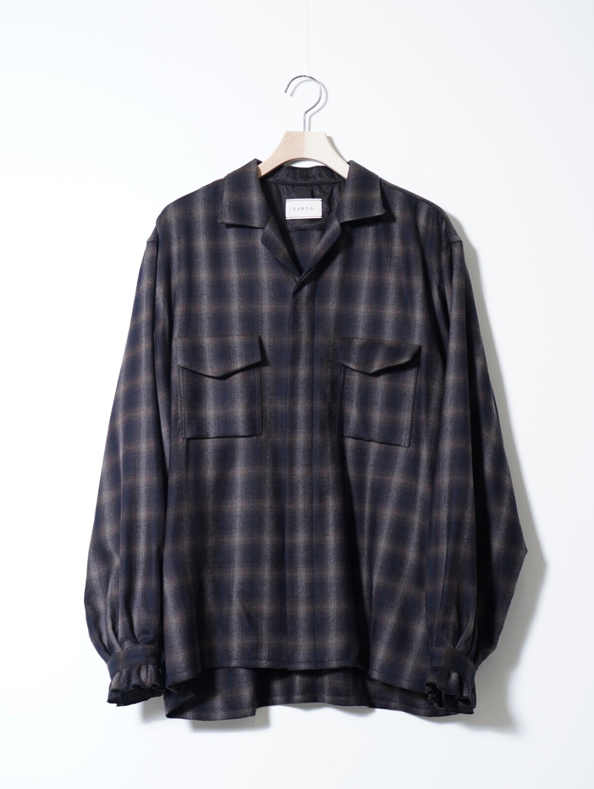 SARTO MENS WOOL OMBRE CHECK OPEN COLLAR SHIRT IMAGE6