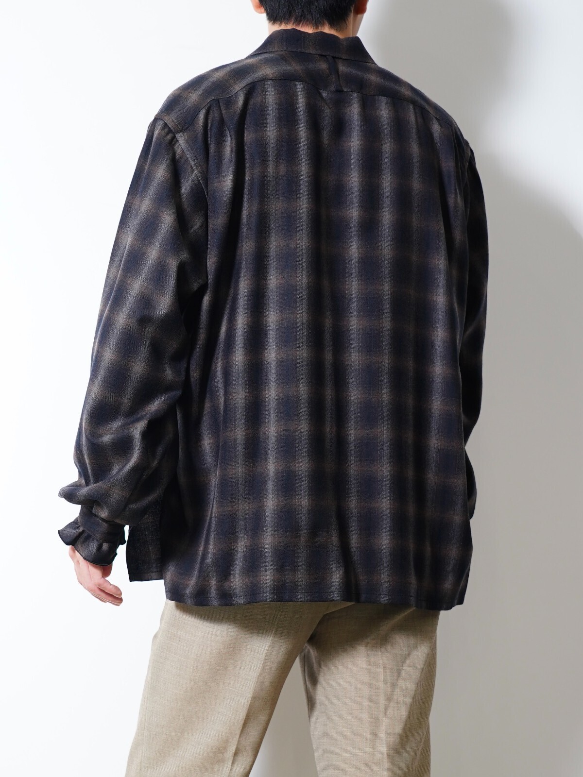 SARTO MENS WOOL OMBRE CHECK OPEN COLLAR SHIRT IMAGE5