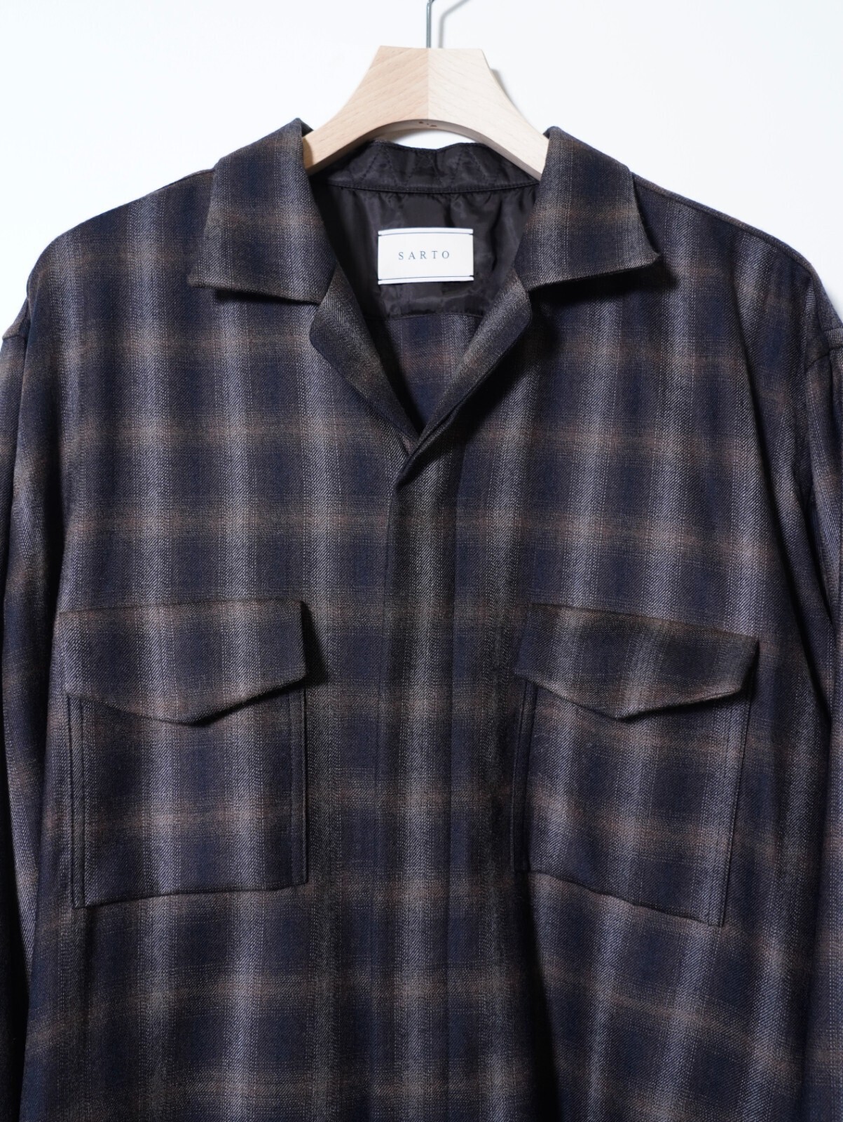 SARTO MENS WOOL OMBRE CHECK OPEN COLLAR SHIRT IMAGE8