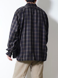 SARTO MENS WOOL OMBRE CHECK OPEN COLLAR SHIRT IMAGE5