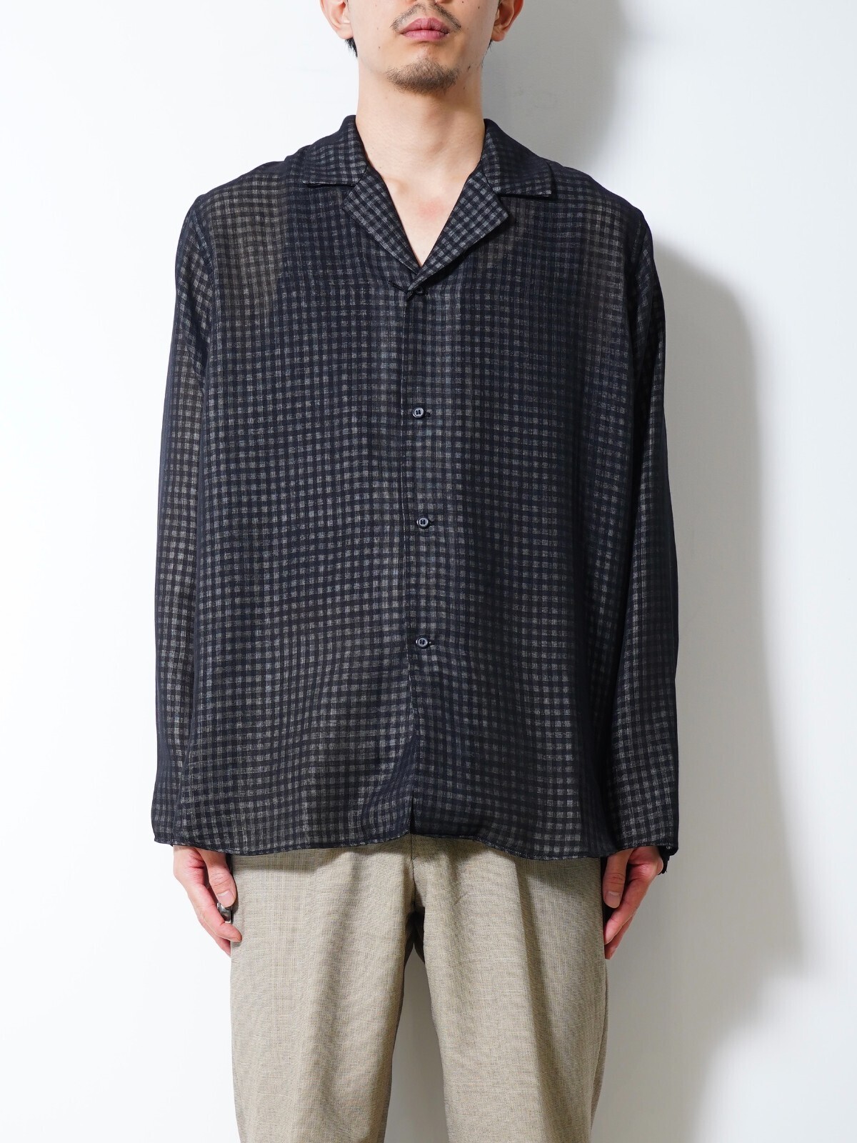 saby 男士 LAPEL SHIRTS- Bishu Japan Wool Plaid FAB - 图片1