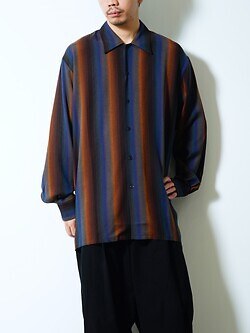 セブンバイセブン メンズ ルーズ シャツ - ウール レーヨン グラデーション ストライプ - 画像4