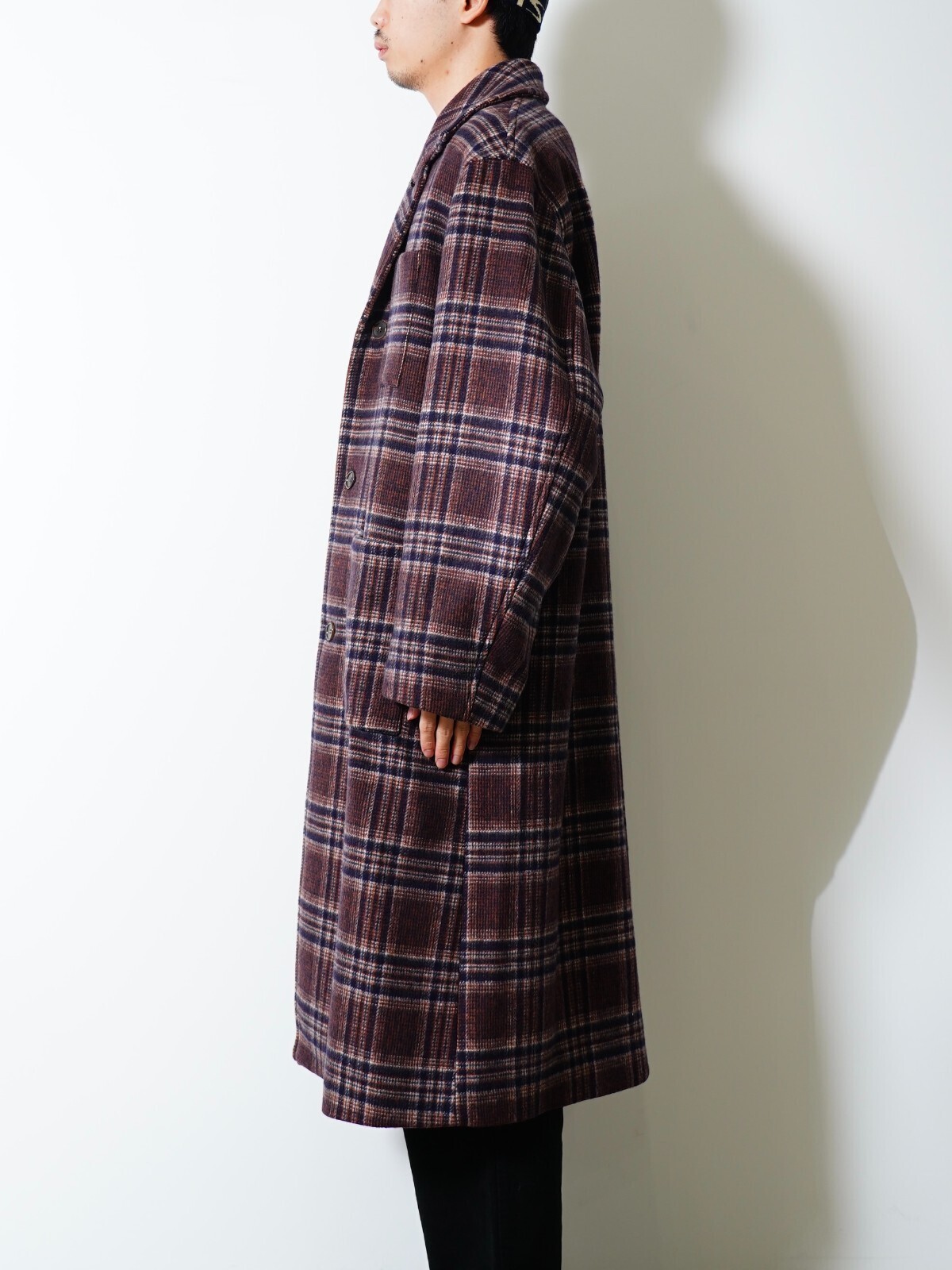 FUJI 남성 WOOL CHECK BALMACAAN COAT 이미지2
