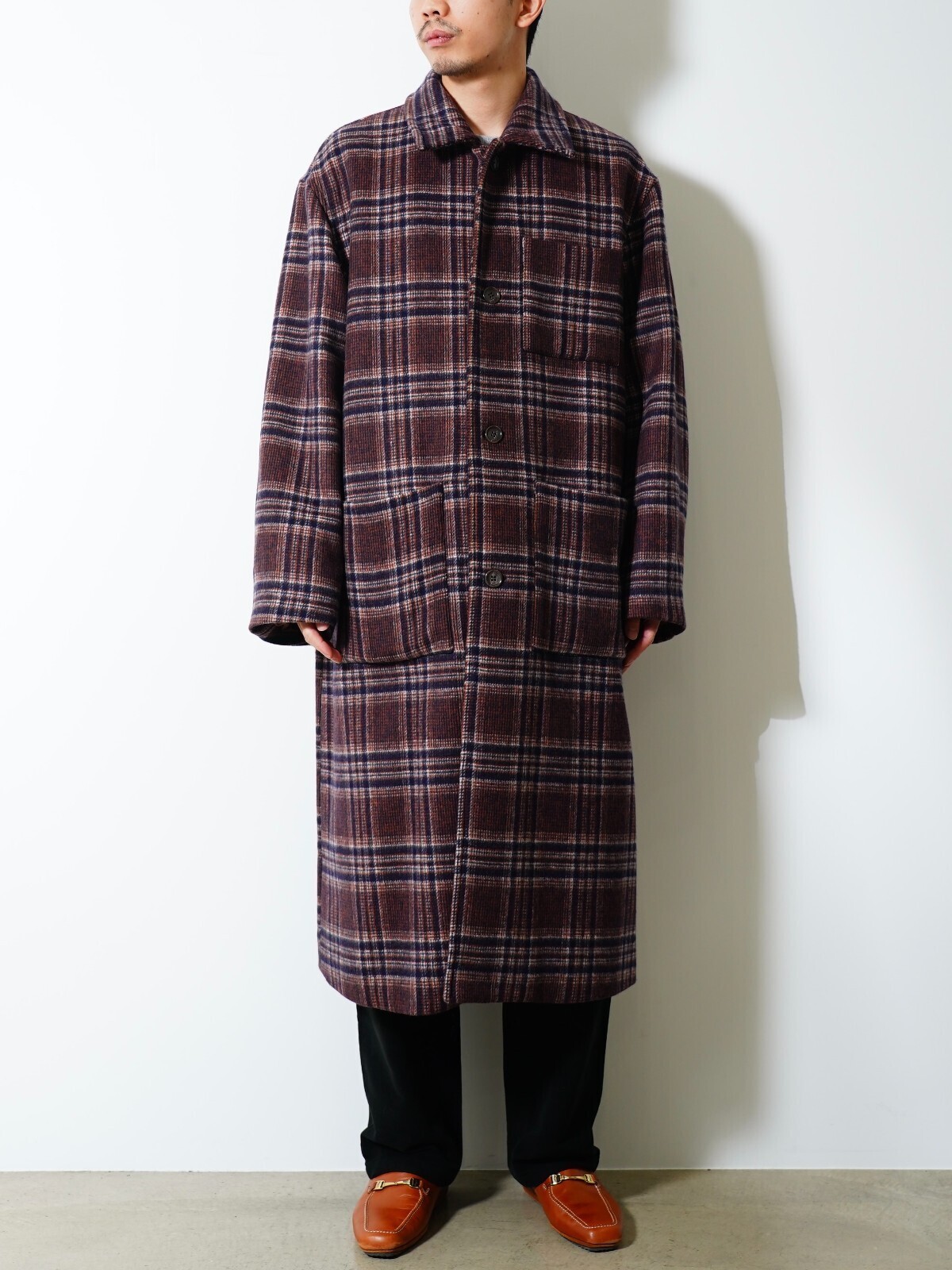 FUJI 남성 WOOL CHECK BALMACAAN COAT 이미지6