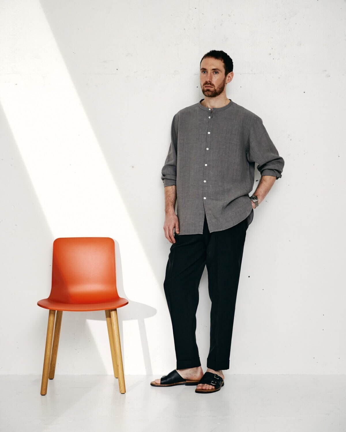 コロン メンズ ヘンリーネックシャツ (ハイカウントリネン) 画像8