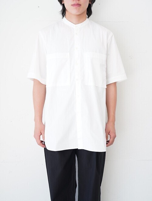W Pocket S/S Standcollar Shirt -Cotton Nylon Typewriter-｜:colon 男士