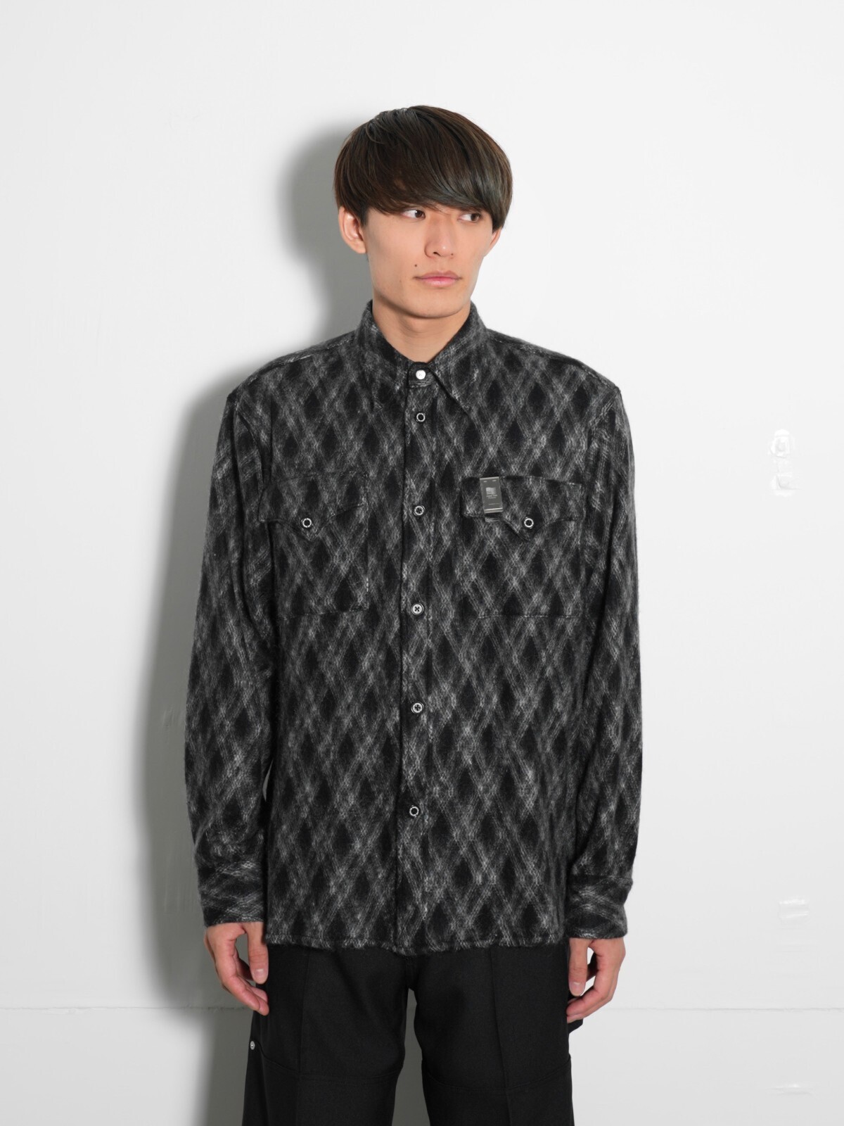 DAIRIKU 여성 & 남성 Mohair Argyle Check Shirt with Money Clip 이미지19