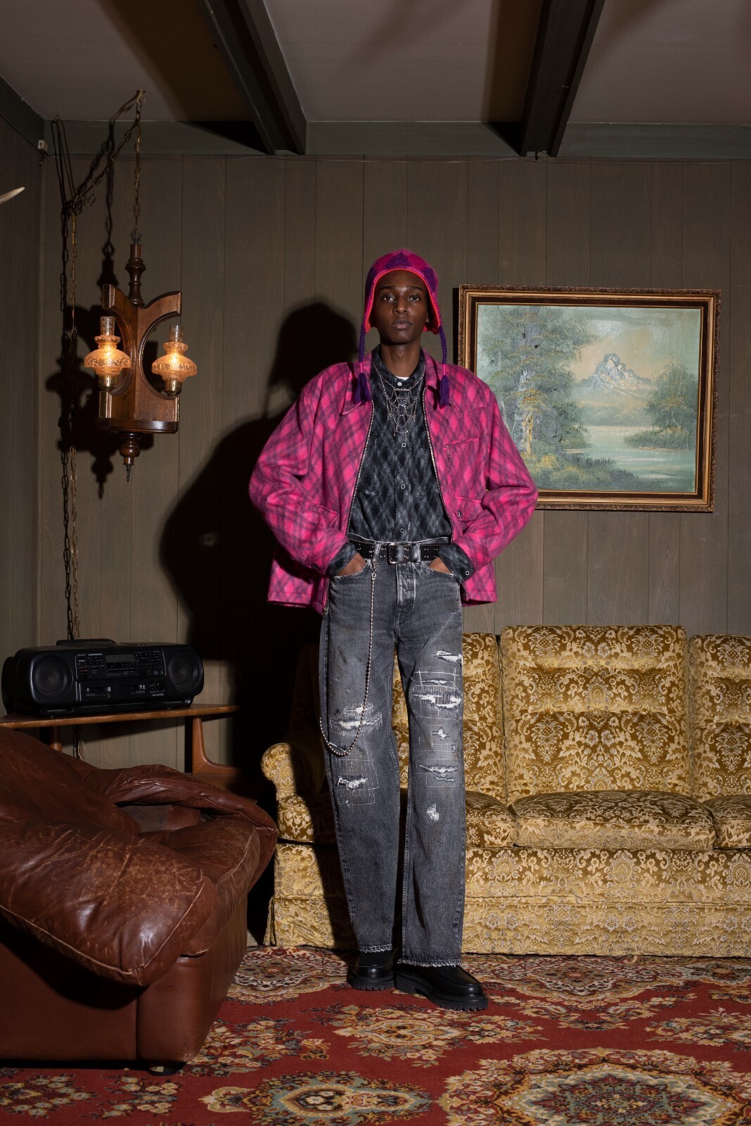 DAIRIKU 여성 & 남성 Mohair Argyle Check Shirt with Money Clip 이미지11