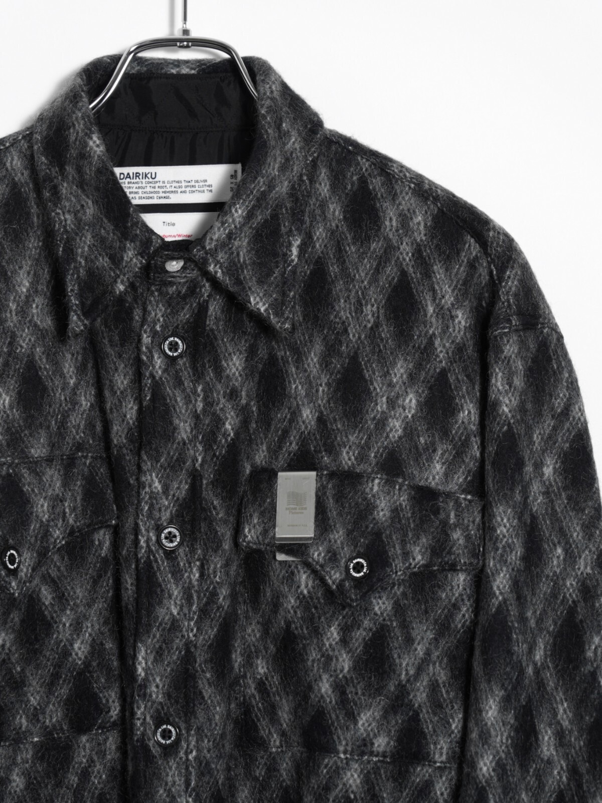DAIRIKU 여성 & 남성 Mohair Argyle Check Shirt with Money Clip 이미지13