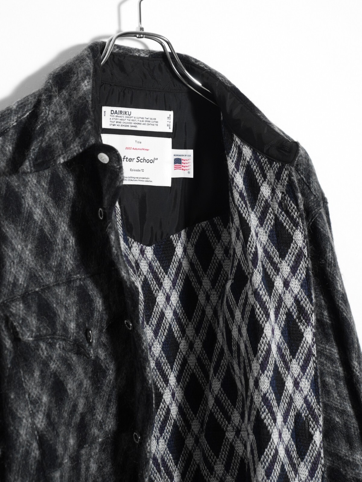 DAIRIKU 여성 & 남성 Mohair Argyle Check Shirt with Money Clip 이미지14