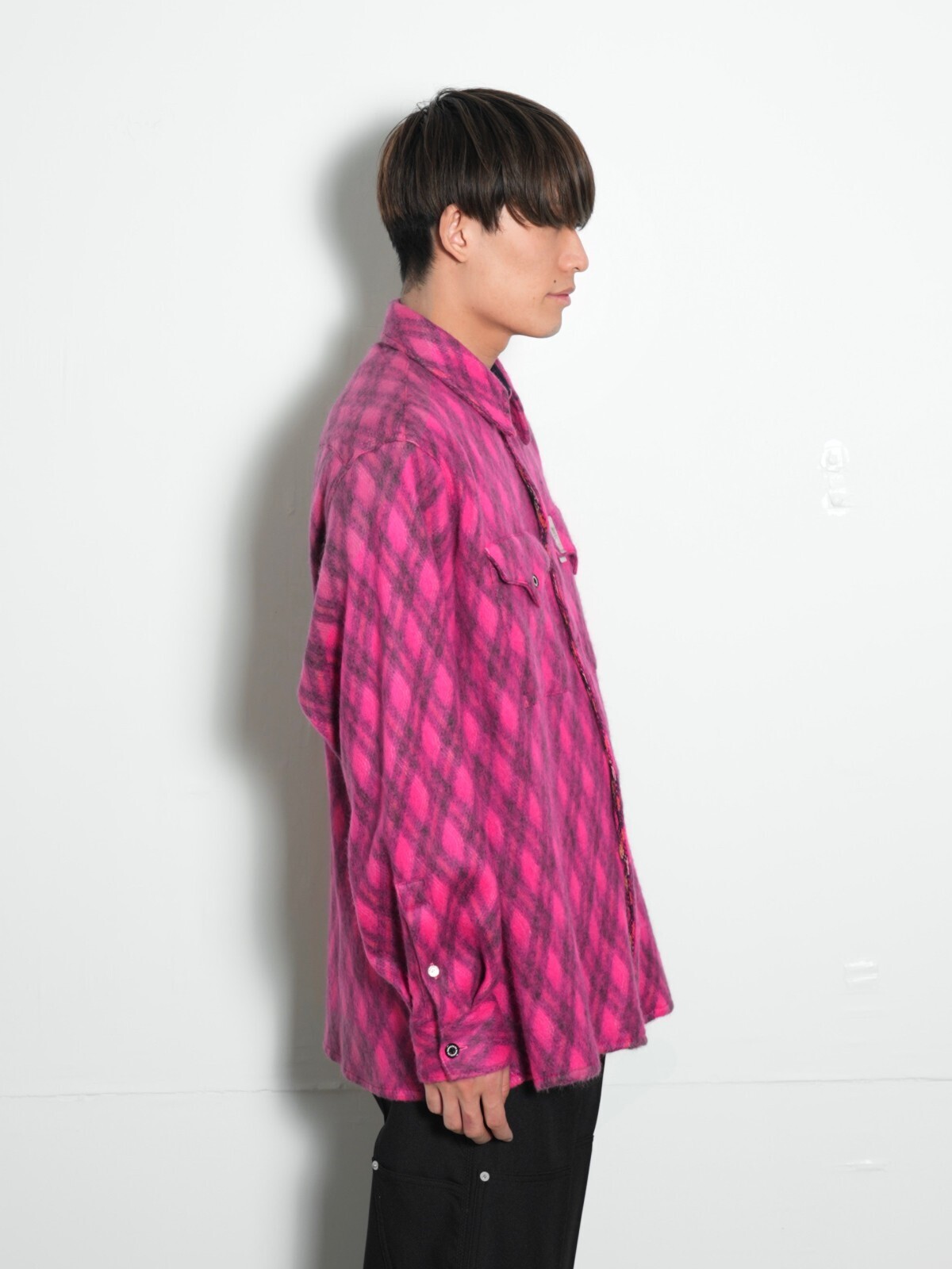 DAIRIKU 여성 & 남성 Mohair Argyle Check Shirt with Money Clip 이미지2