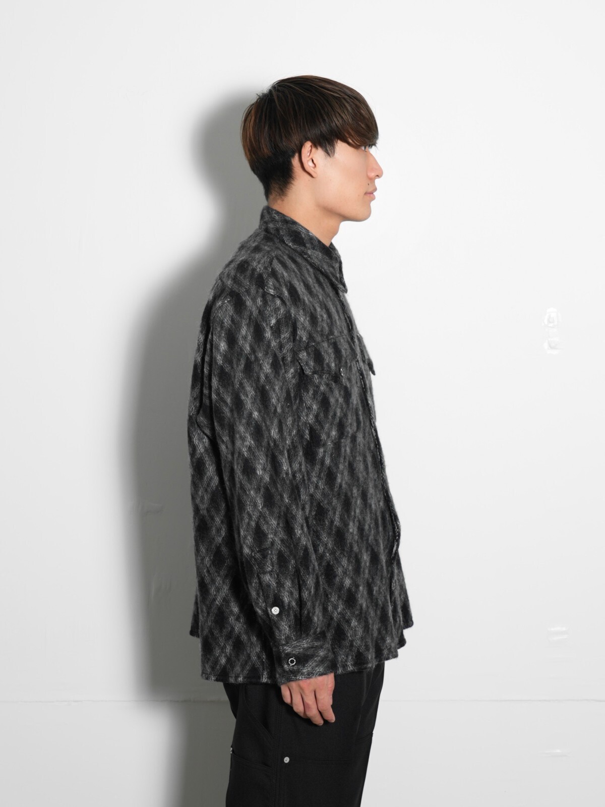DAIRIKU 여성 & 남성 Mohair Argyle Check Shirt with Money Clip 이미지20