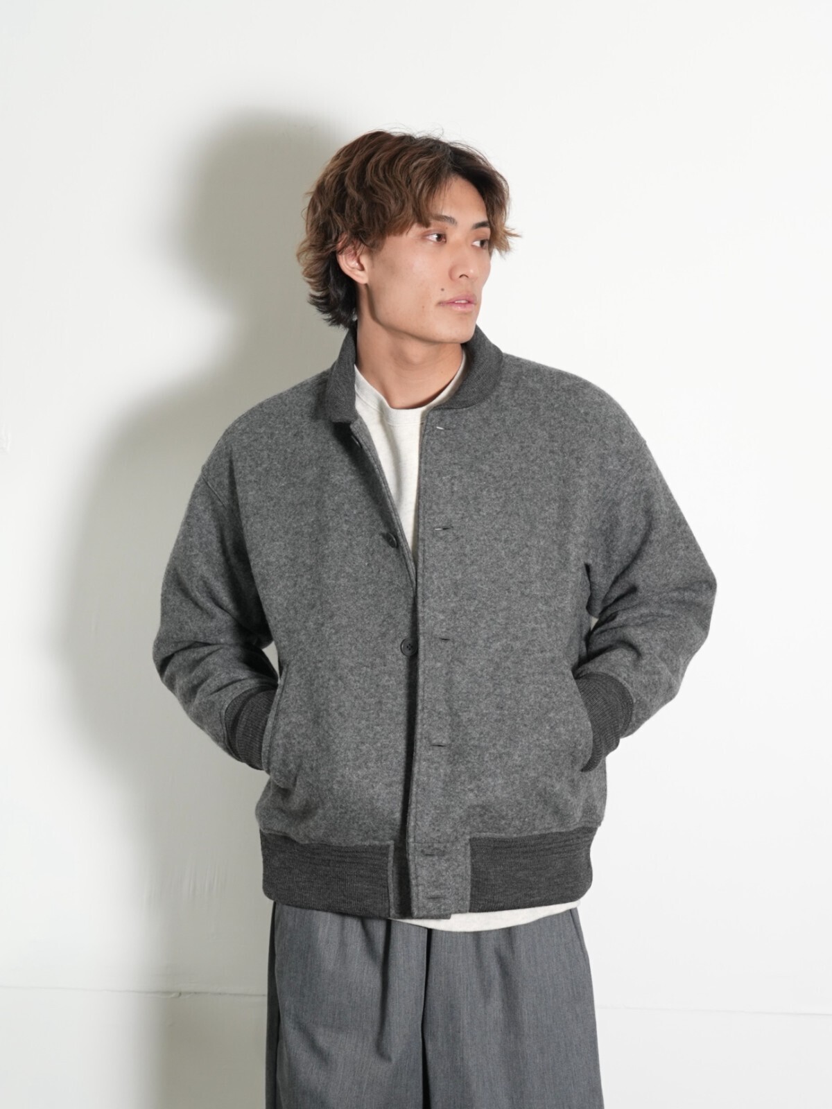 カーリー レディース & メンズ リサイクル尾州ウールバーシティジャケット 画像8