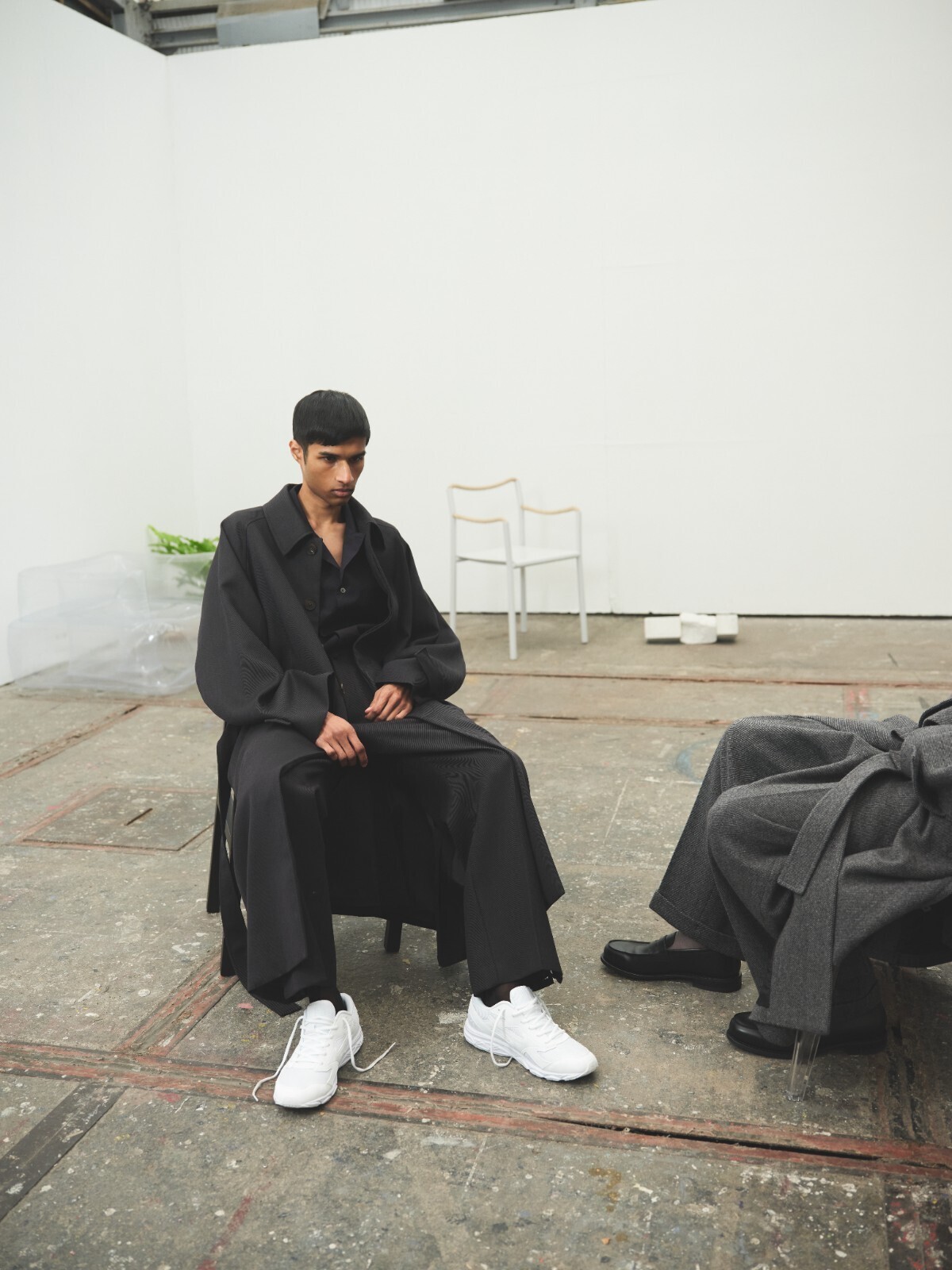 Blanc YM 女士 & 男士 Side Inverted Pleats Long Coat 图片9