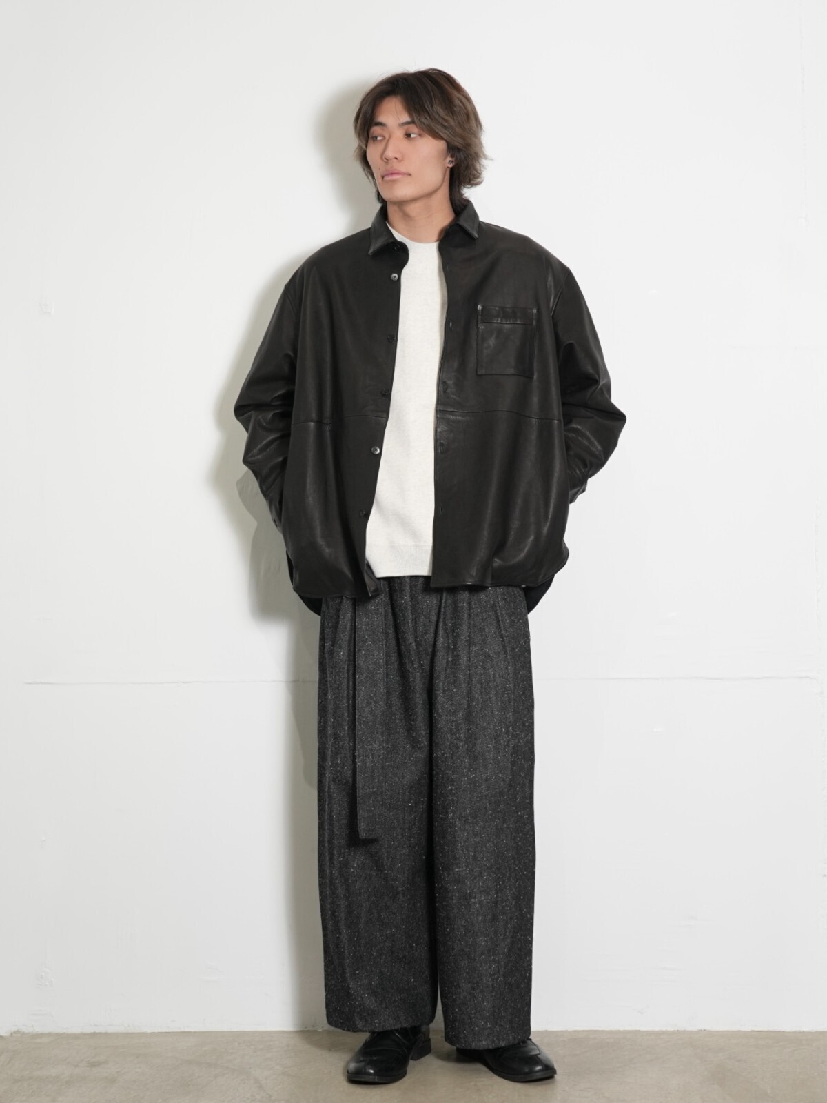 Blanc YM 女士 & 男士 Paper Cow Leather Wide Shirt 图片14