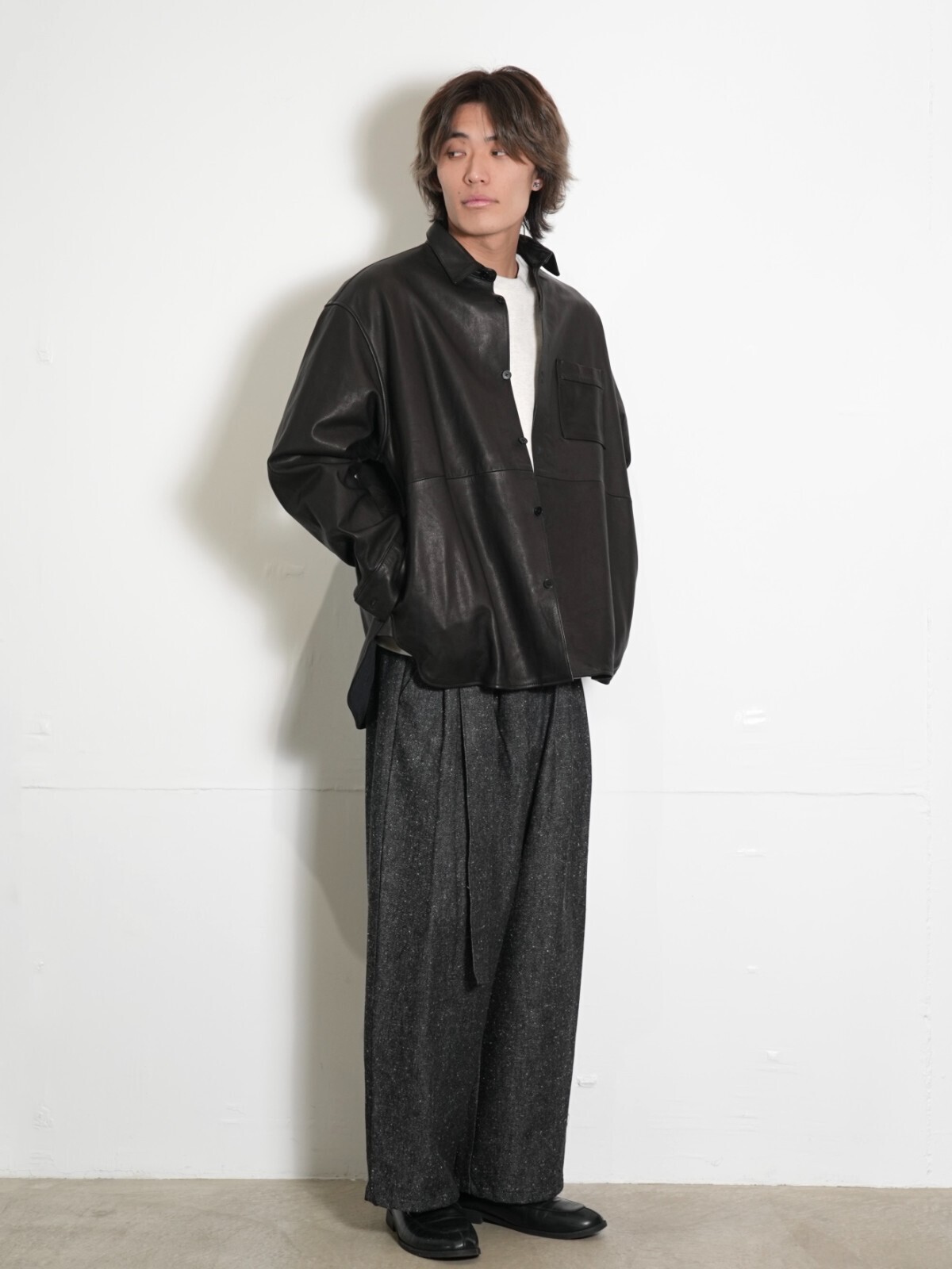 Blanc YM 女士 & 男士 Paper Cow Leather Wide Shirt 图片15