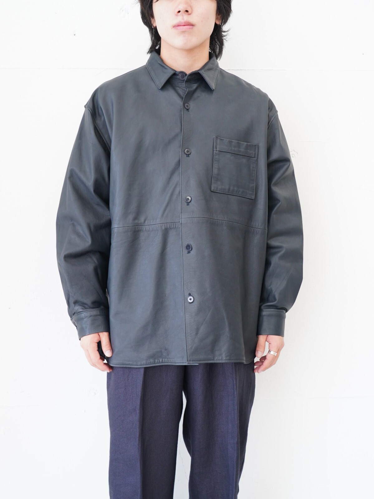 Blanc YM 女士 & 男士 Paper Cow Leather Wide Shirt 图片16