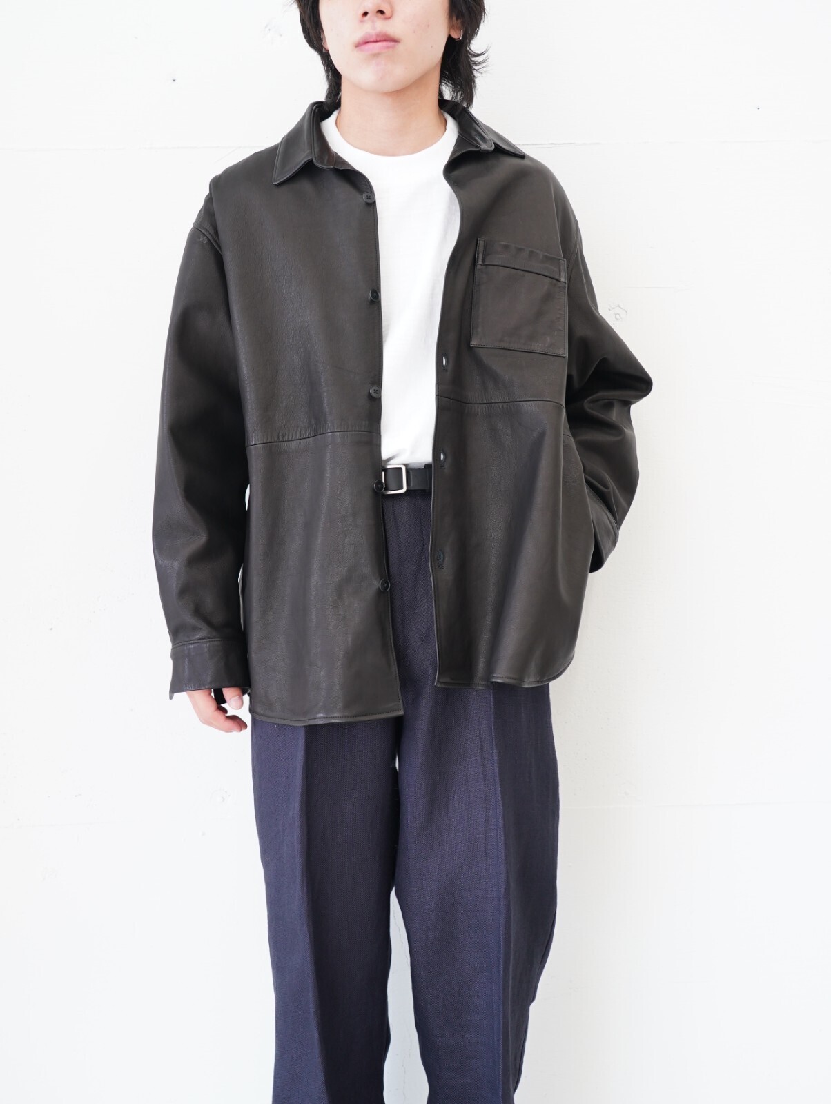 Blanc YM 女士 & 男士 Paper Cow Leather Wide Shirt 图片5