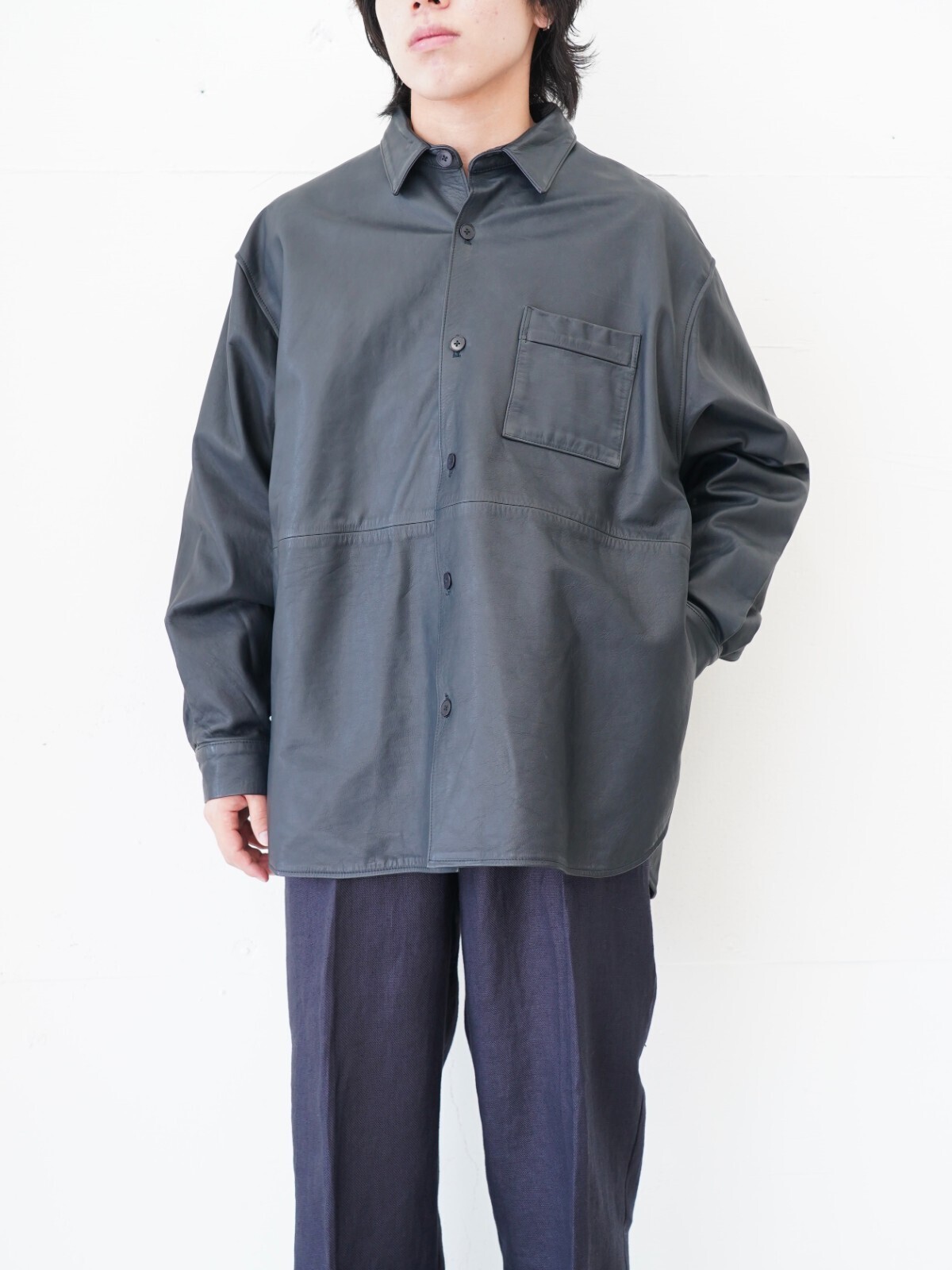 Blanc YM 女士 & 男士 Paper Cow Leather Wide Shirt 图片19