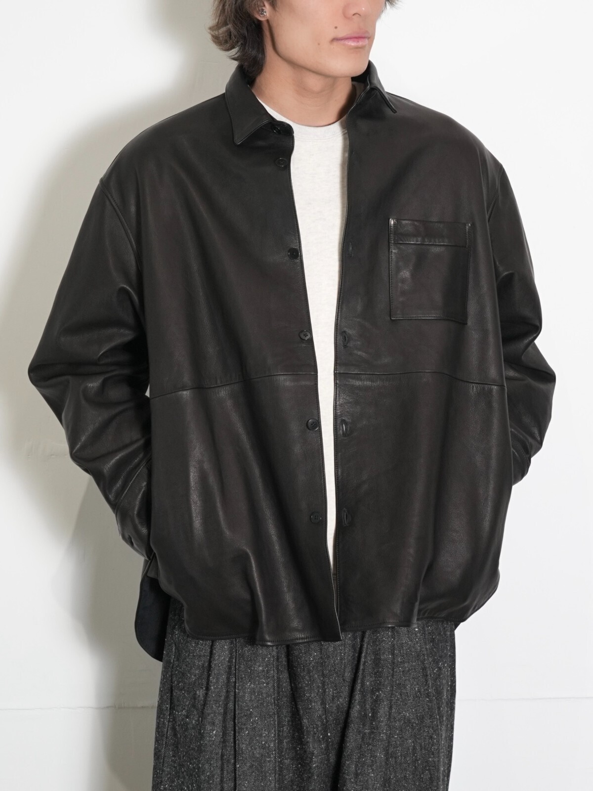 Blanc YM 女士 & 男士 Paper Cow Leather Wide Shirt 图片13