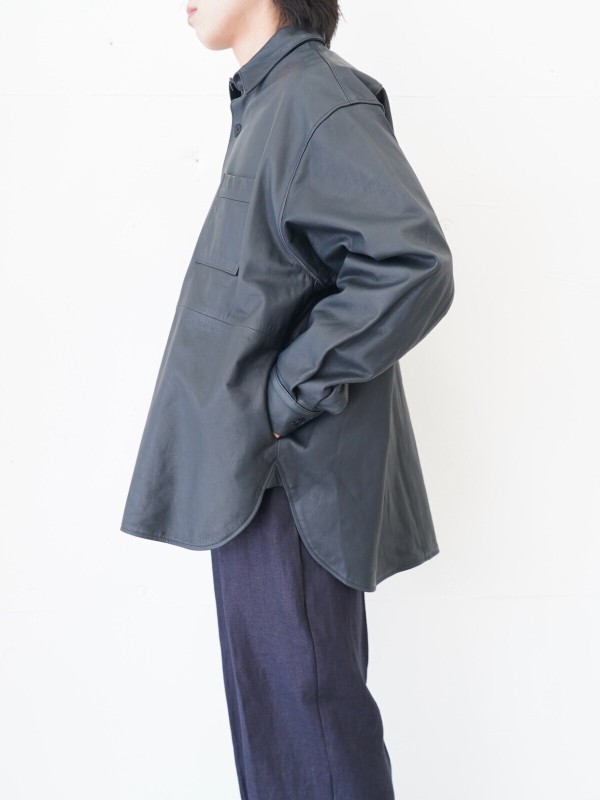 Blanc YM 女士 & 男士 Paper Cow Leather Wide Shirt 图片20