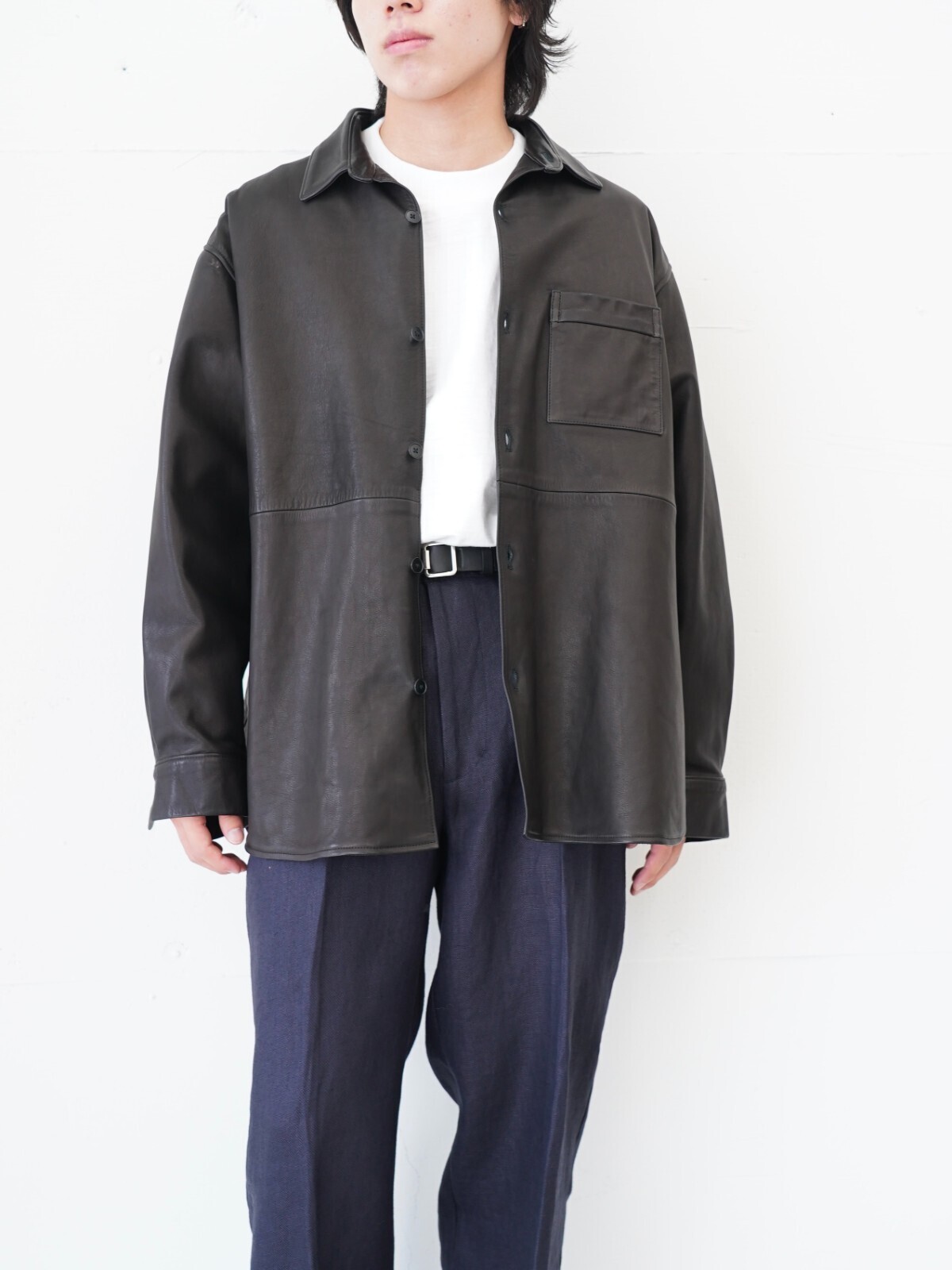 Blanc YM 女士 & 男士 Paper Cow Leather Wide Shirt 图片4