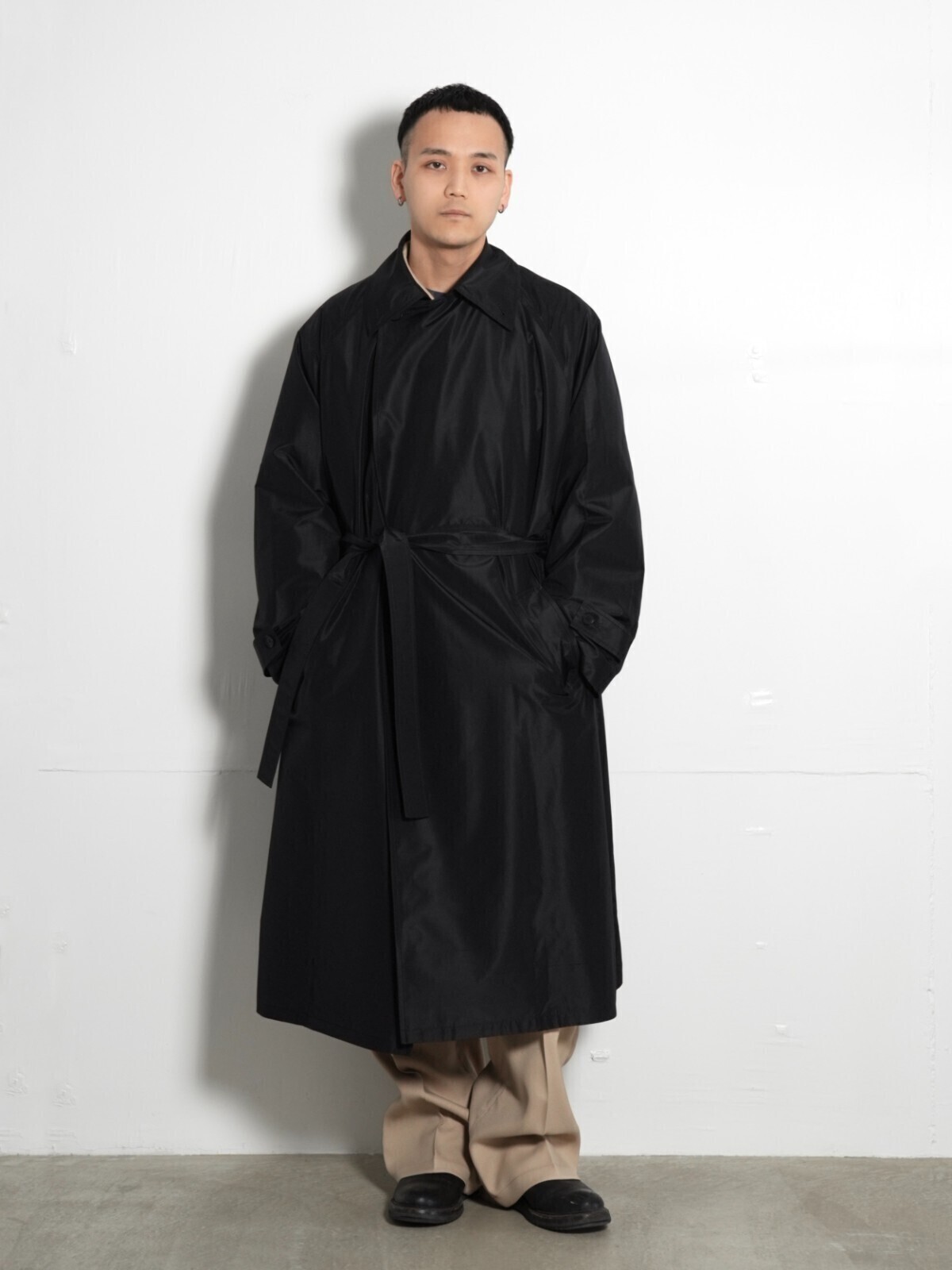 Blanc YM 男士 Silk Shantung Wrap Trench Coat 图片11