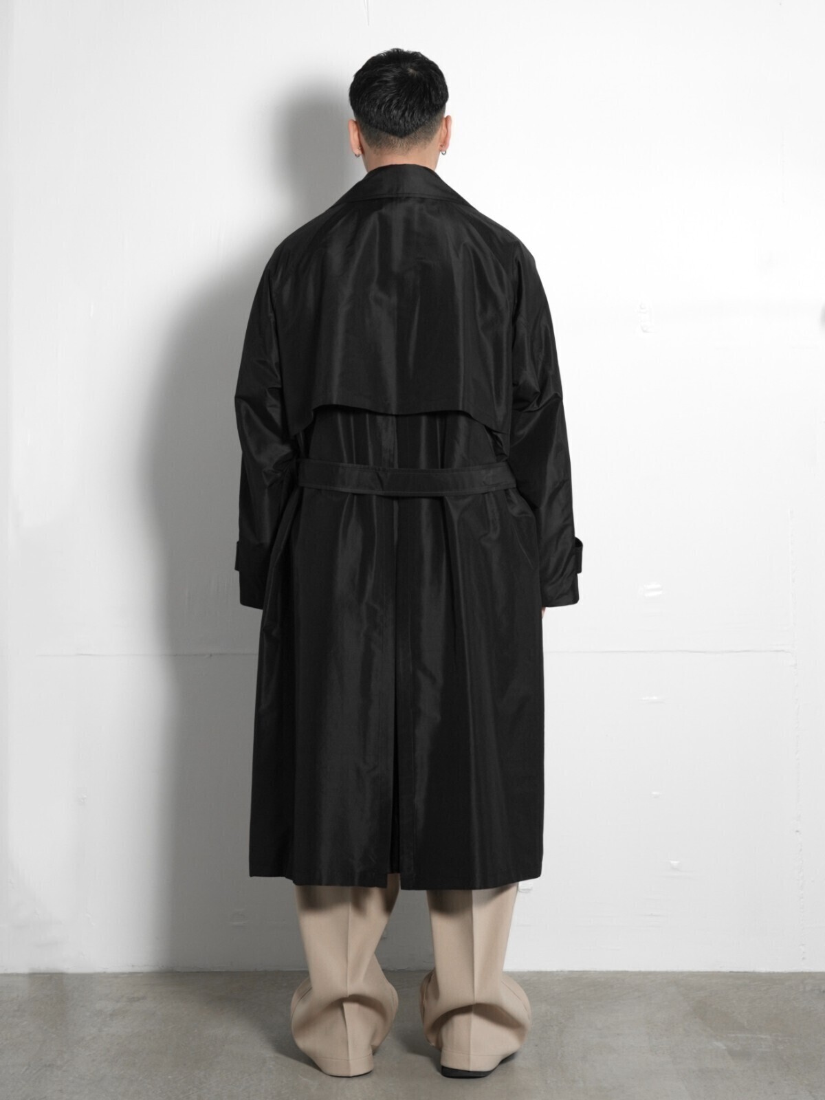 Blanc YM 男士 Silk Shantung Wrap Trench Coat 图片12