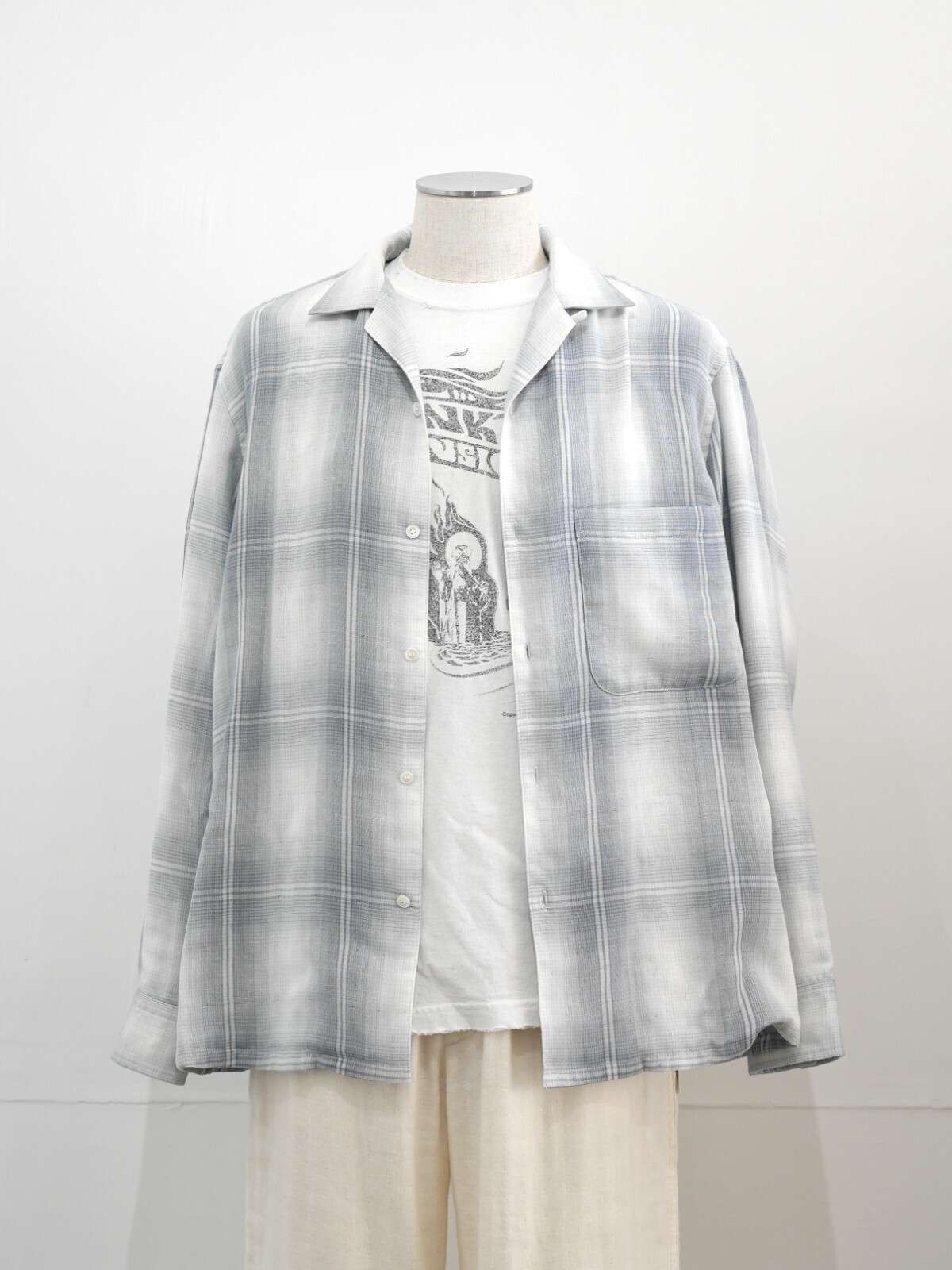 SEVEN BY SEVEN MENS OPEN COLLAR SHEER SHIRTS L/S - Triple gauze glittery check - IMAGE16