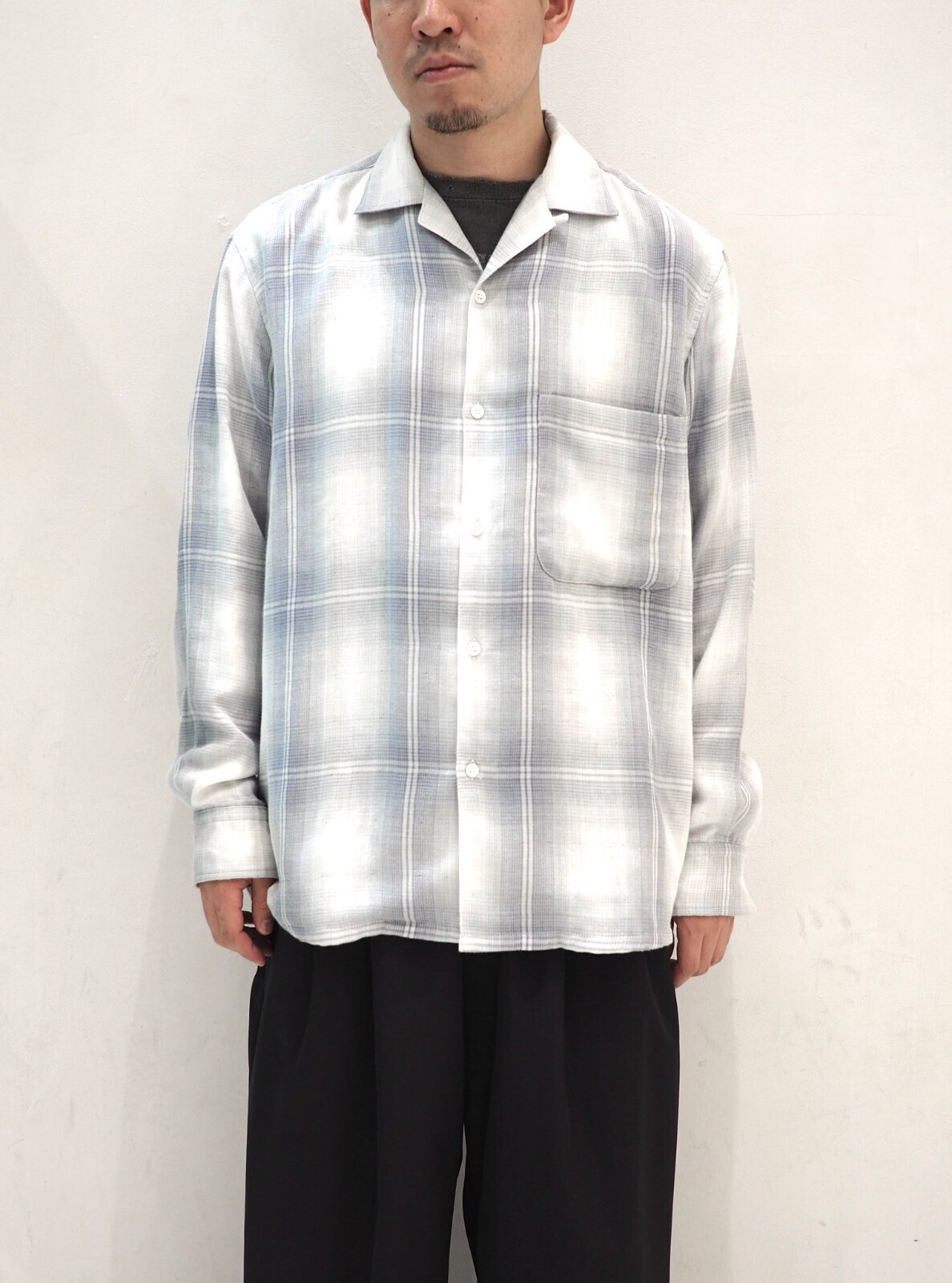 SEVEN BY SEVEN MENS OPEN COLLAR SHEER SHIRTS L/S - Triple gauze glittery check - IMAGE9