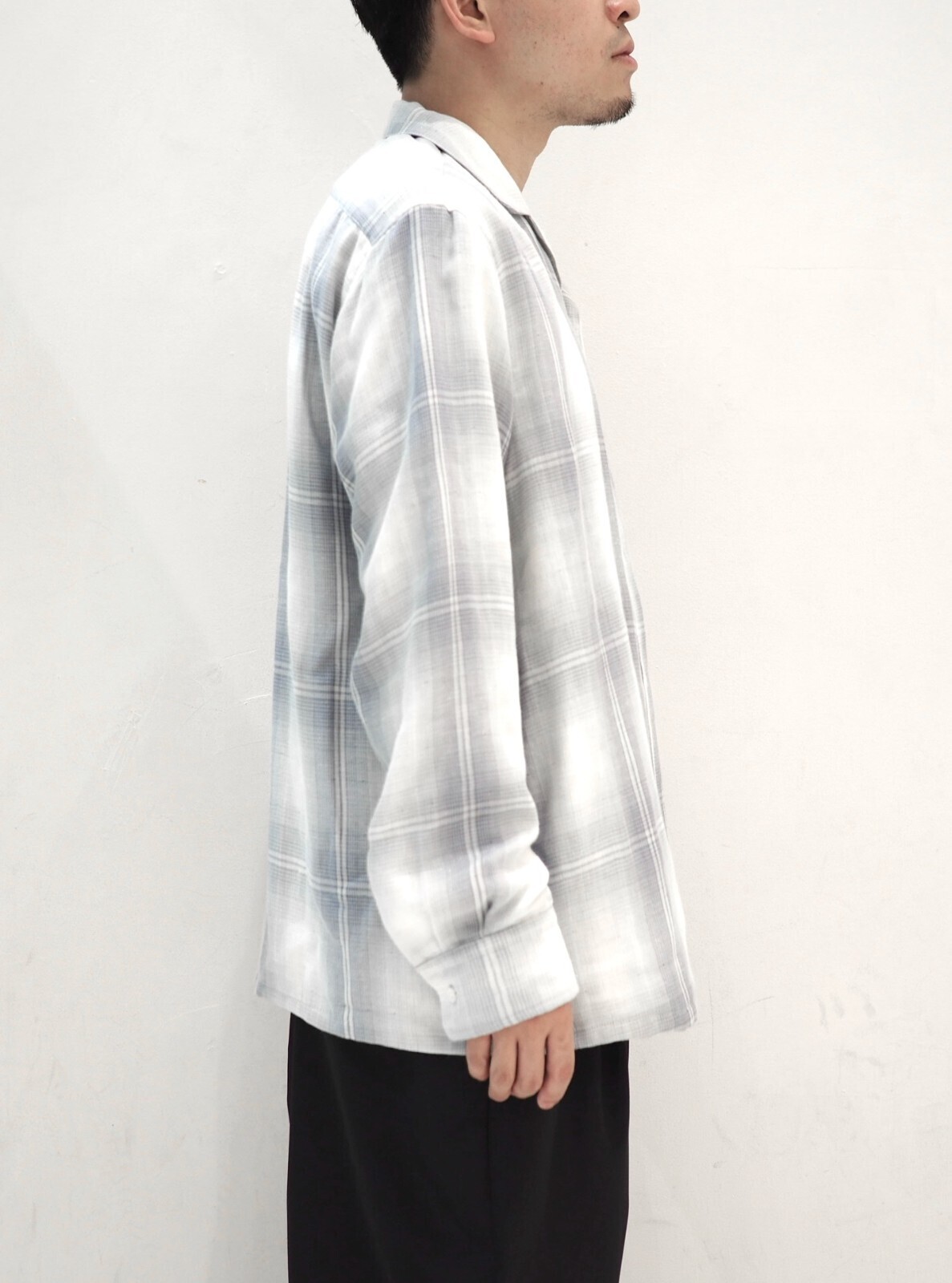 SEVEN BY SEVEN MENS OPEN COLLAR SHEER SHIRTS L/S - Triple gauze glittery check - IMAGE10