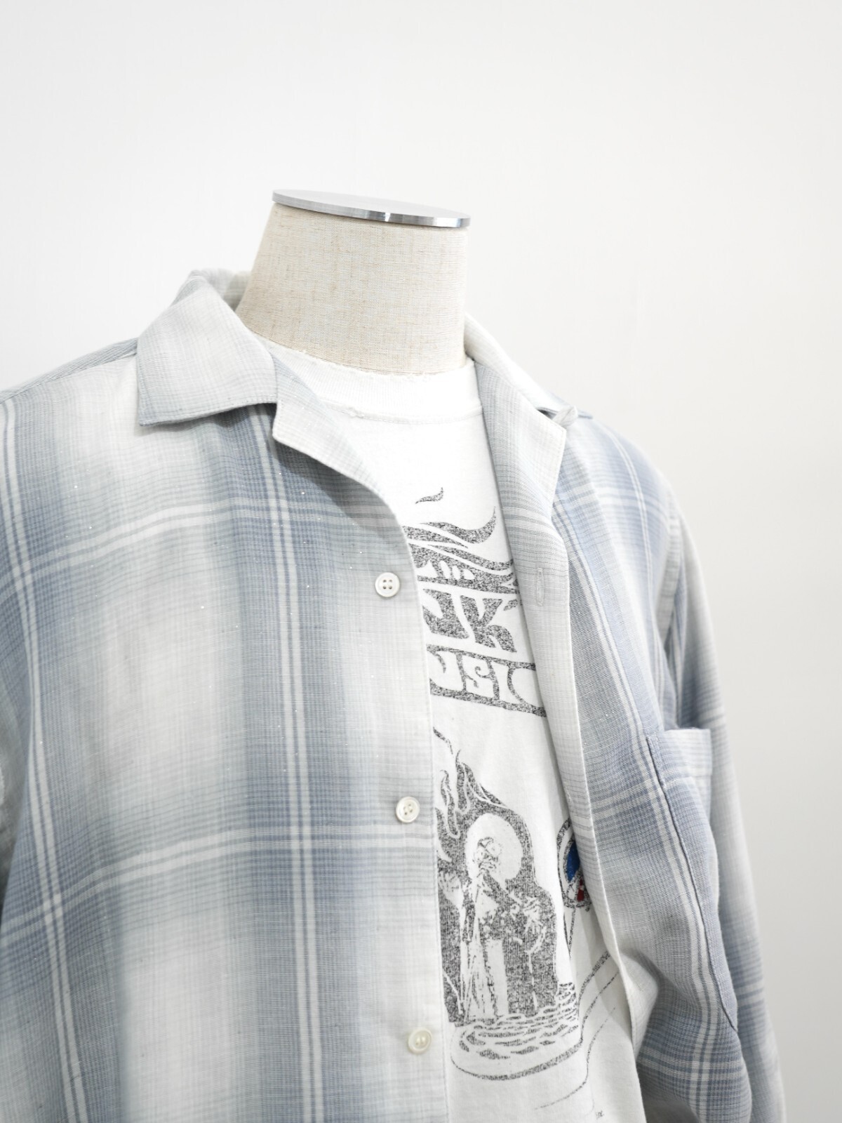 SEVEN BY SEVEN MENS OPEN COLLAR SHEER SHIRTS L/S - Triple gauze glittery check - IMAGE17