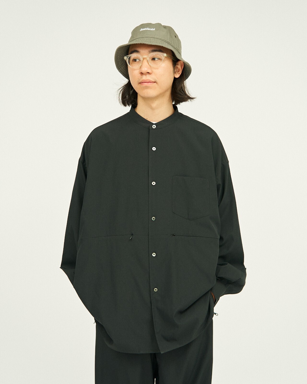 FreshService MENS STRETCH MATTE TAFFETA BAND COLLAR SHIRT IMAGE1