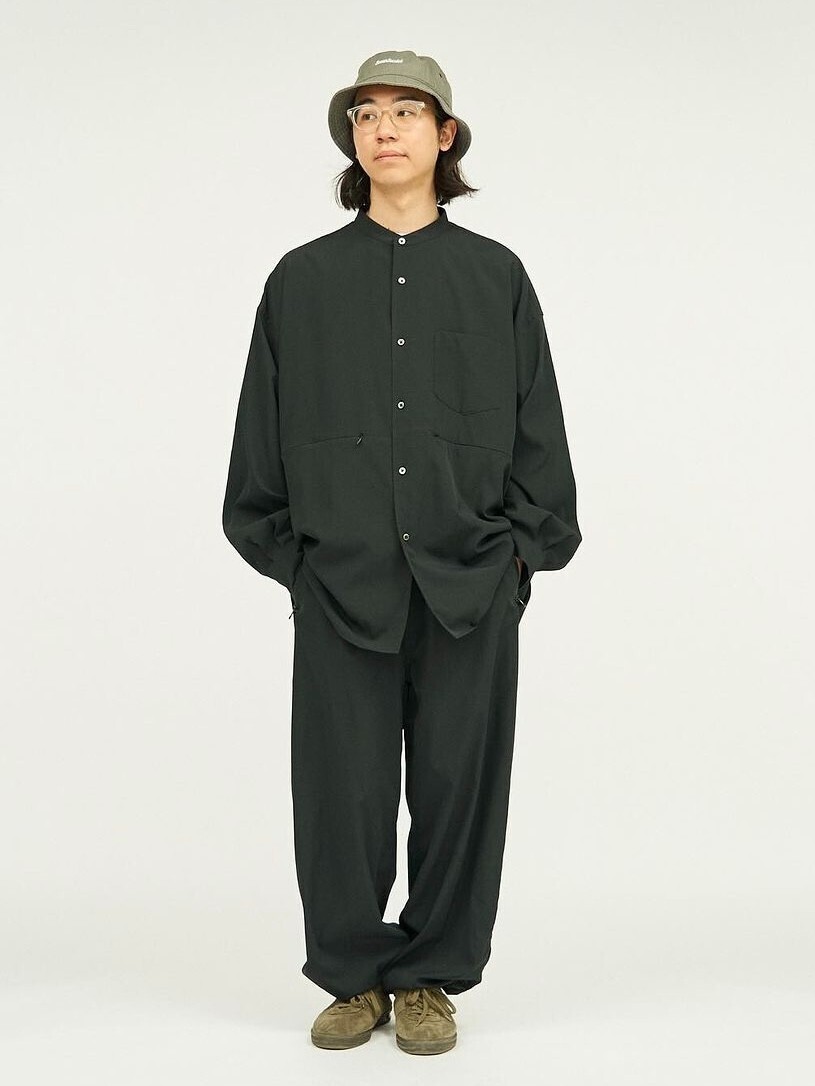 ストレッチマットタフタバンドカラーシャツ - フレッシュ