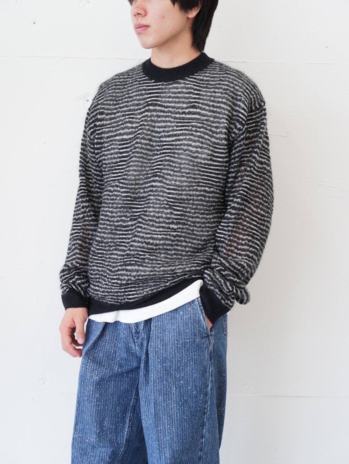 Blanc YM 女士 & 男士 Crazy Border Mohair Knit 图片4