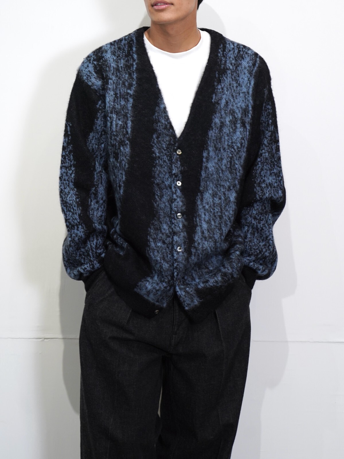 YOKE MENS JACQUARD MOHAIR CARDIGAN IMAGE1