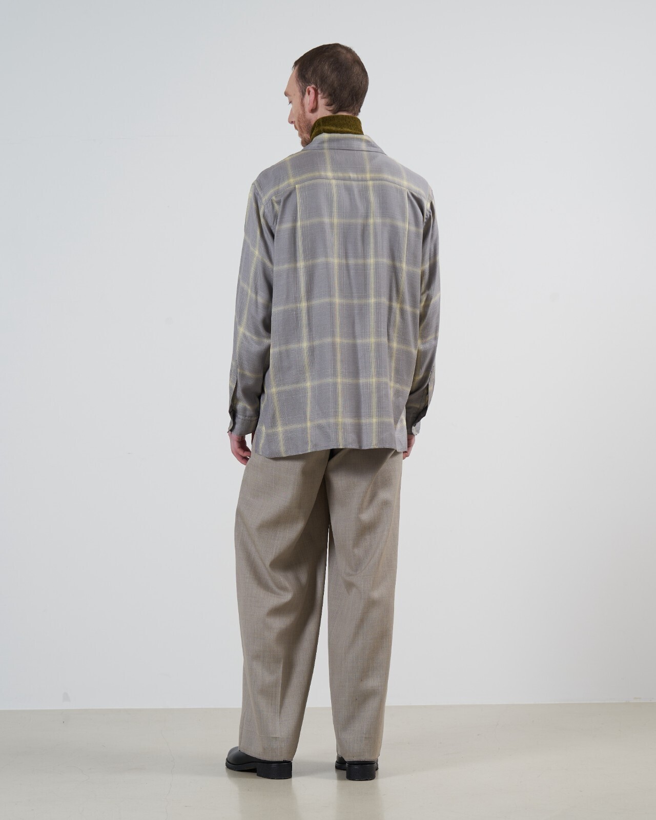 YOKE 女士 & 男士 RAYON WOOL PLAID OPEN COLLAR SHIRT 圖片9