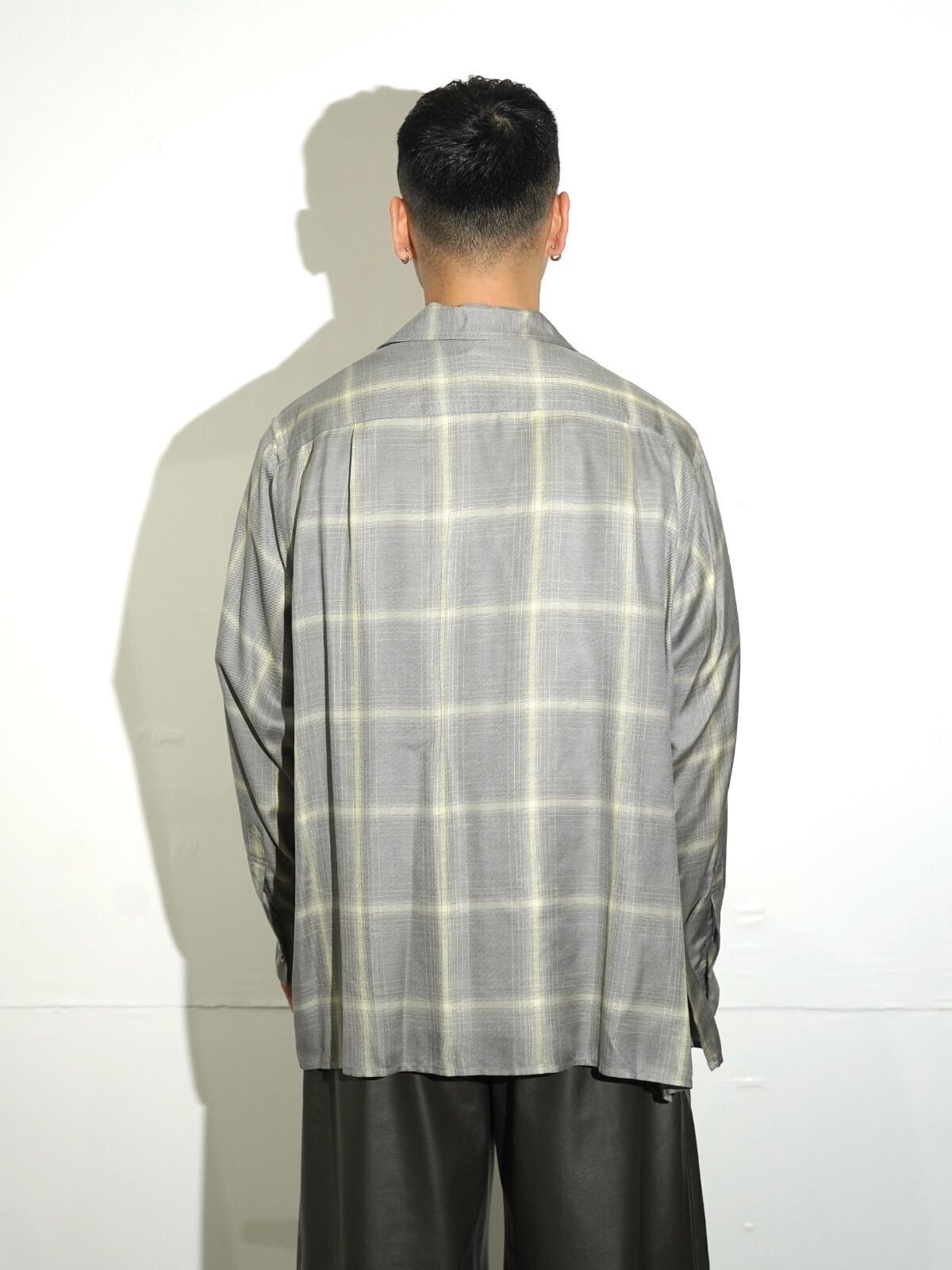 YOKE 女士 & 男士 RAYON WOOL PLAID OPEN COLLAR SHIRT 圖片12