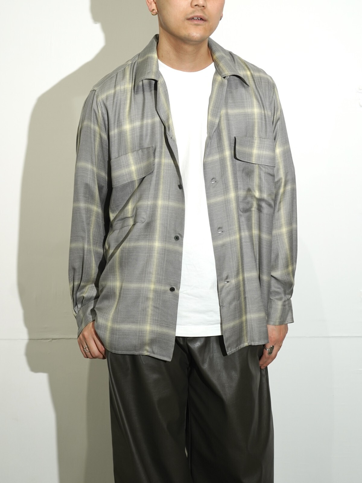 YOKE 女士 & 男士 RAYON WOOL PLAID OPEN COLLAR SHIRT 圖片10