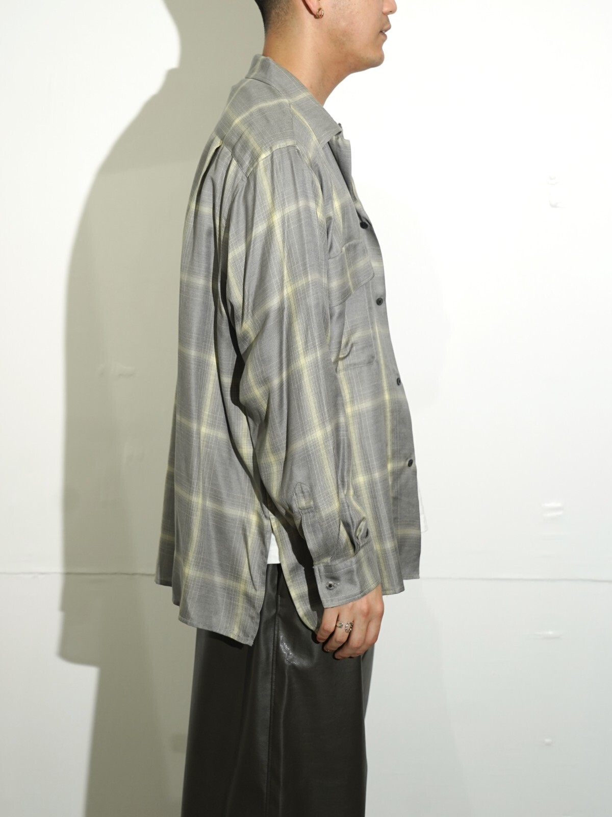 YOKE 女士 & 男士 RAYON WOOL PLAID OPEN COLLAR SHIRT 圖片11