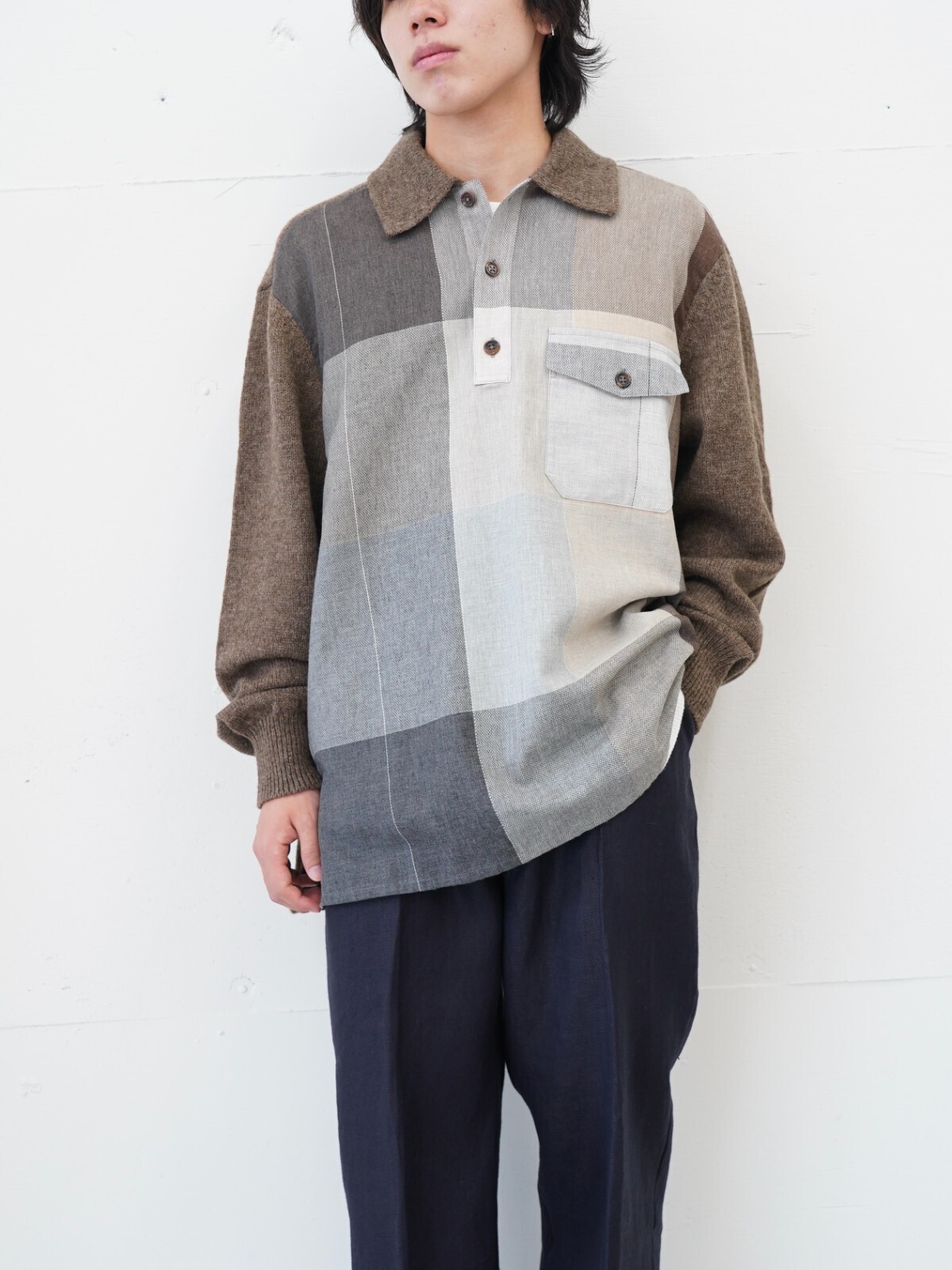 SEVEN BY SEVEN 男士 REWORK PULLOVER KNIT SHIRTS ‐Strike off fabrics‐ 图片5